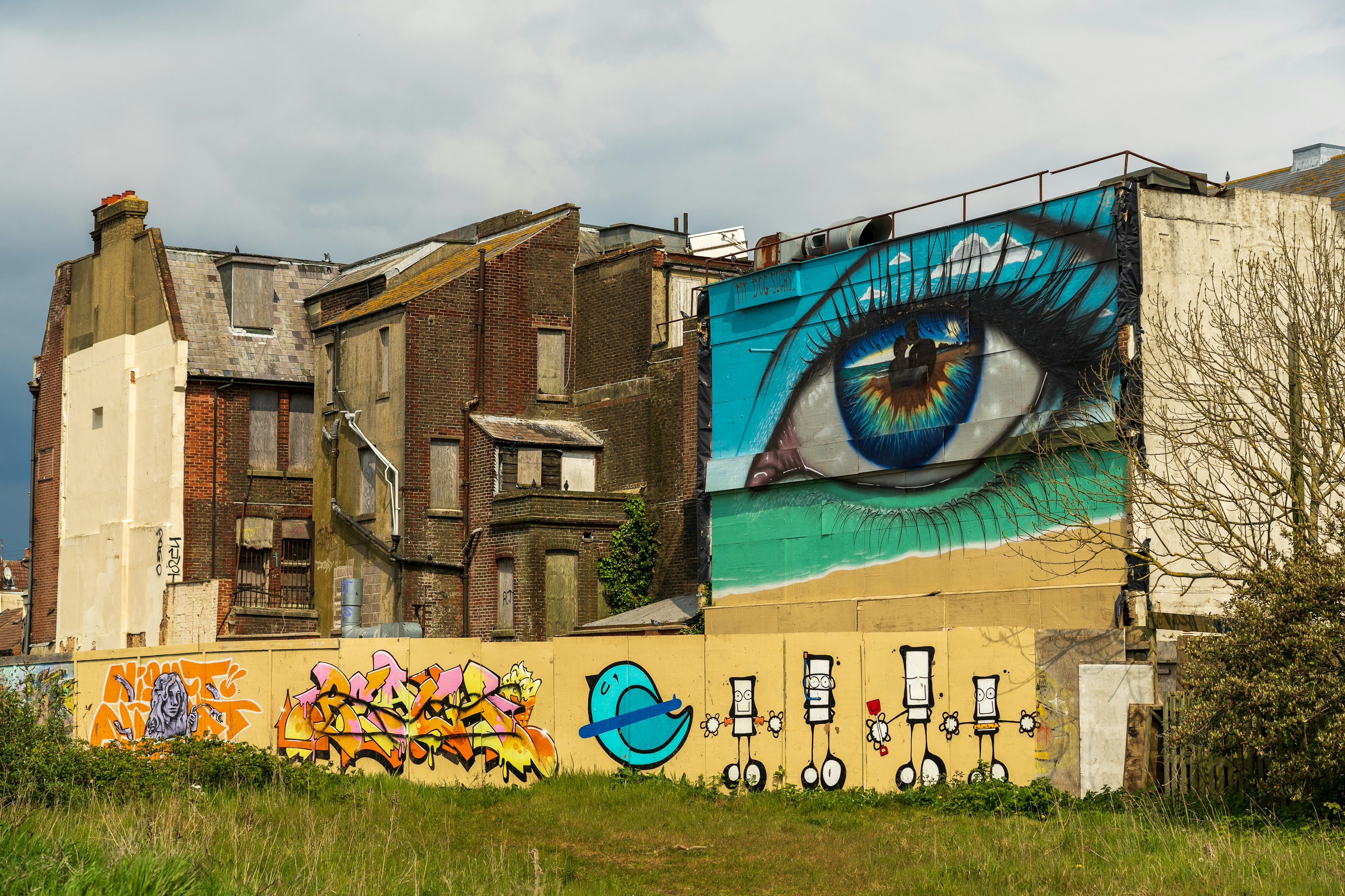 blue and yellow bird graffiti on brown concrete building during daytime